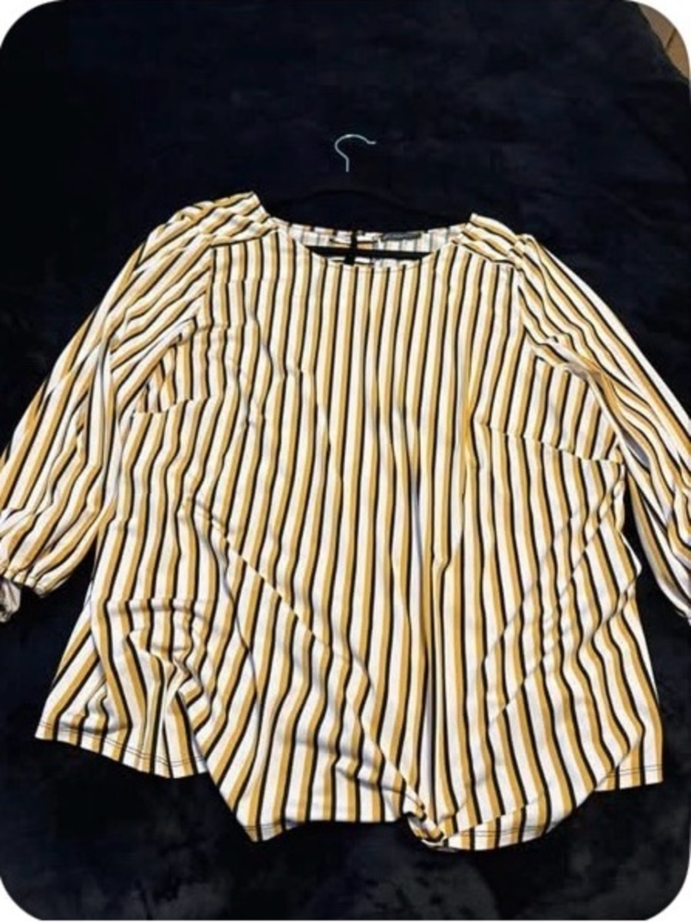 Adrianna Papell Yellow, Black and White Striped Long Sleeve Blouse